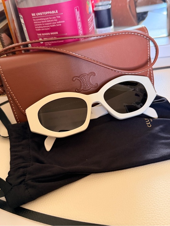 Celine White Oversized Geometric Sunglasses with Dark Lenses